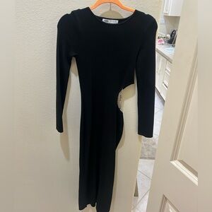 Zara Black Long Sleeve Cut-Out Dress